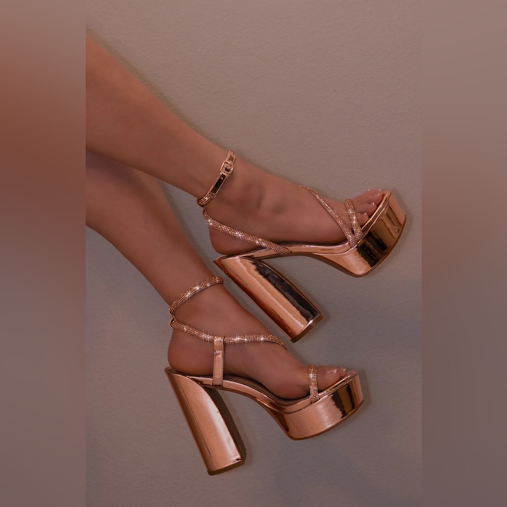 NWT - Empire - Embellished Strap High Heels - Rose Gold